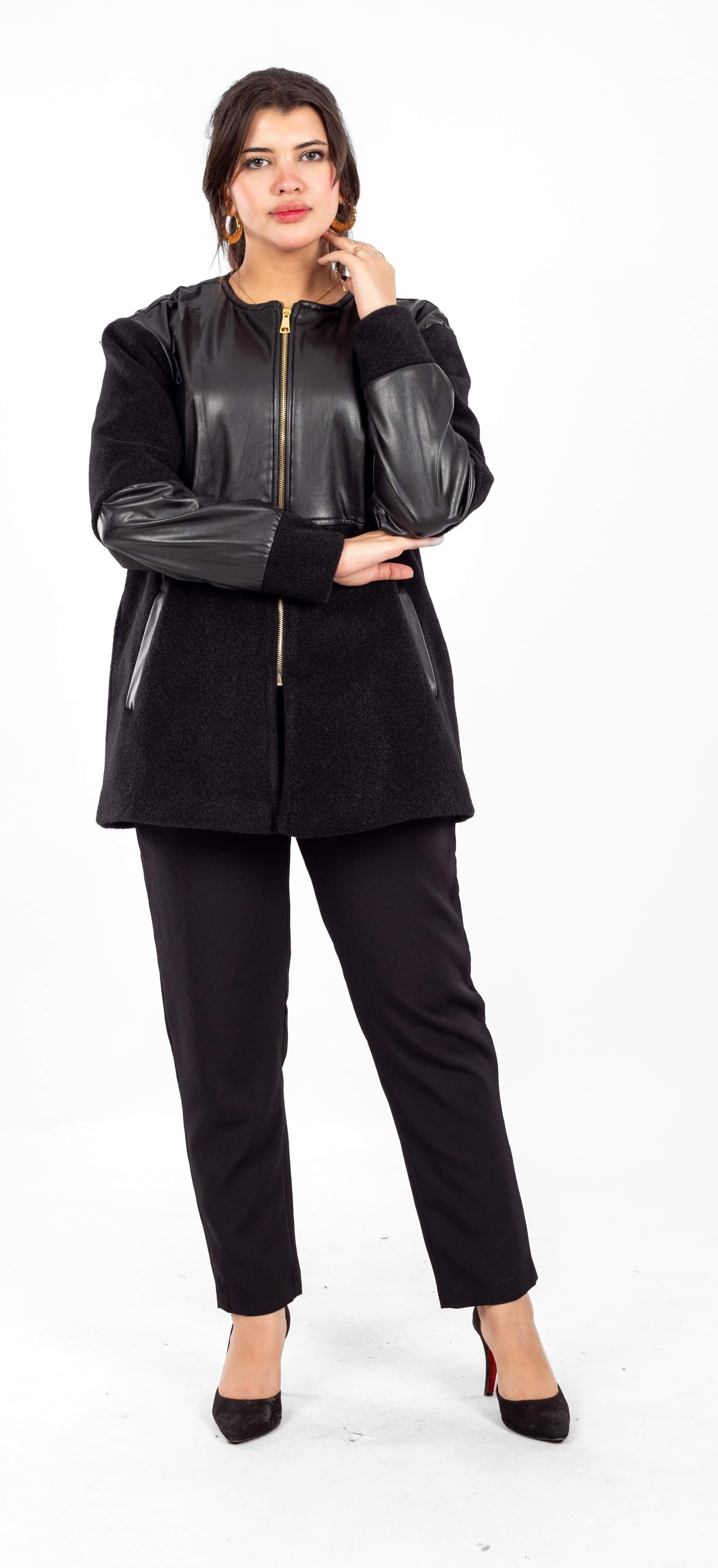 جاكيت جلد مع صوف