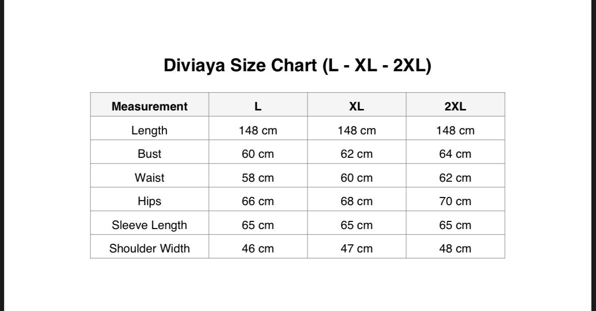 جدول المقاسات