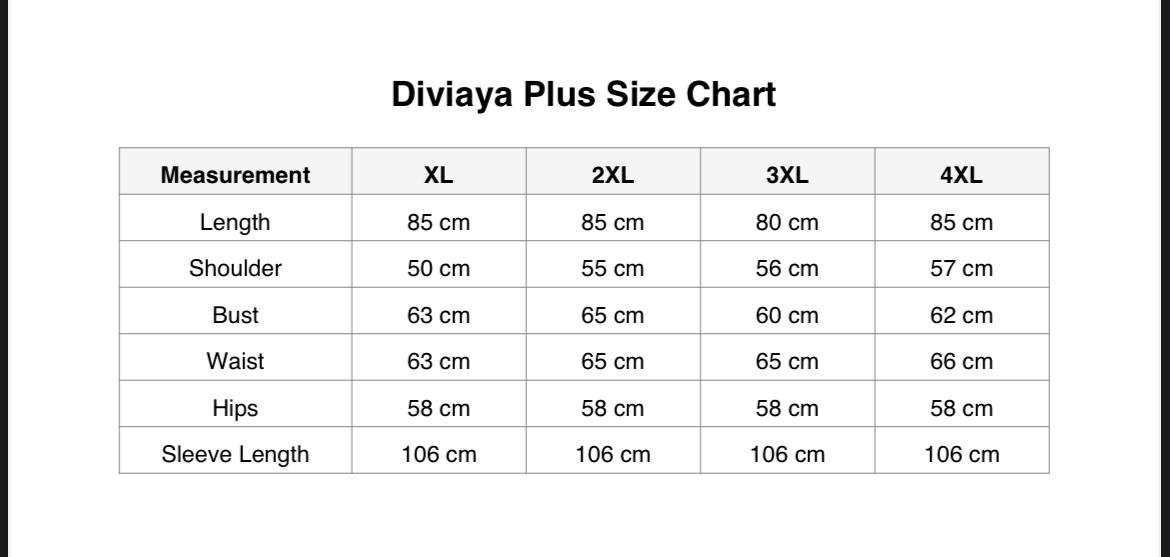 جدول المقاسات